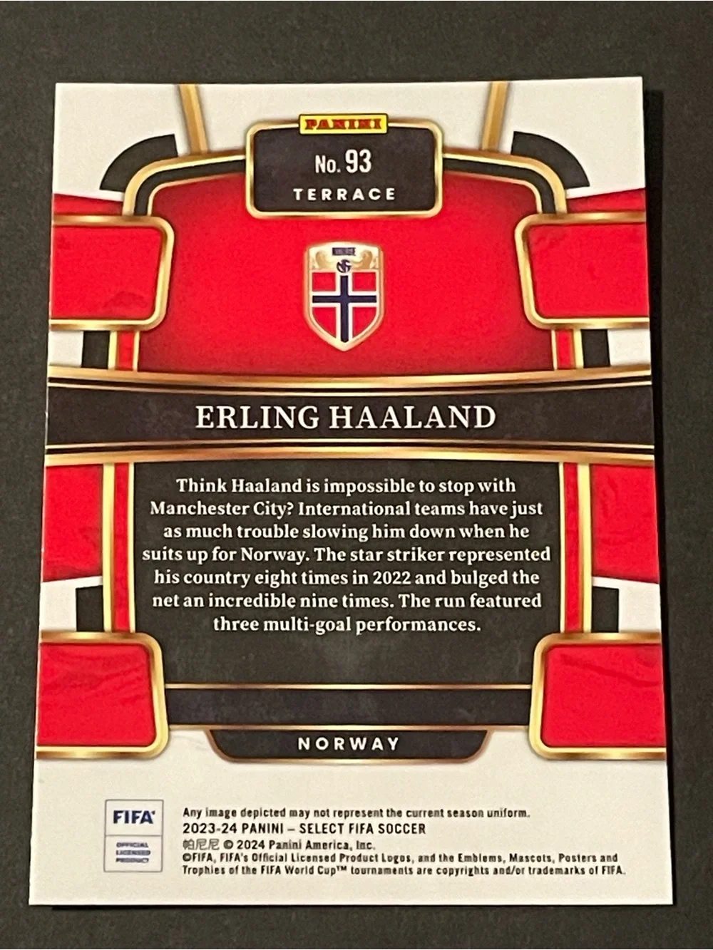 2023-24 Panini Select FIFA - Terrace Level Erling Haaland Norway #93 Base Card